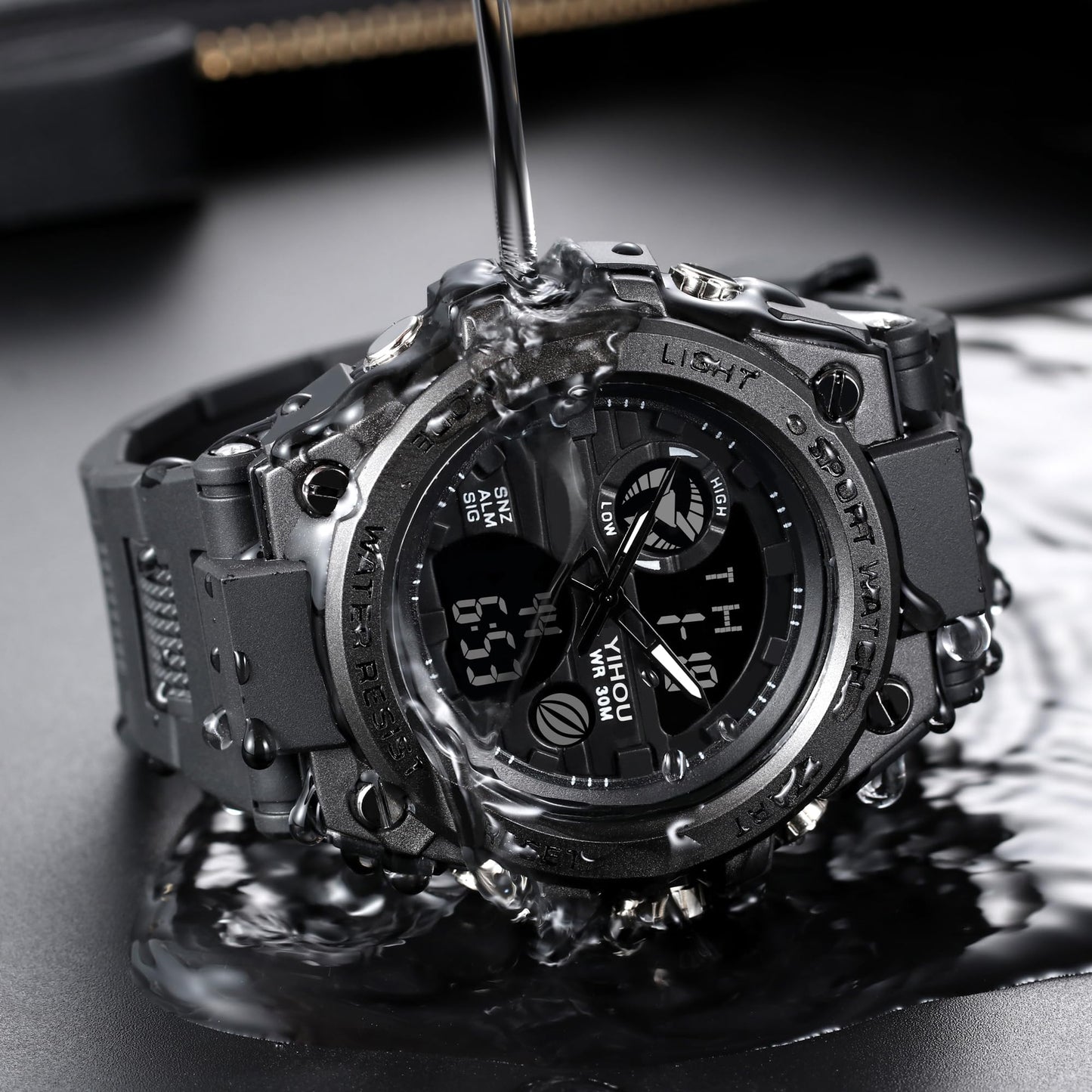 Yihou Men's Military Watch Outdoor Sports Electronic Watch Tactical Army Wristwatch LED Stopwatch Waterproof Digital Analog Watches