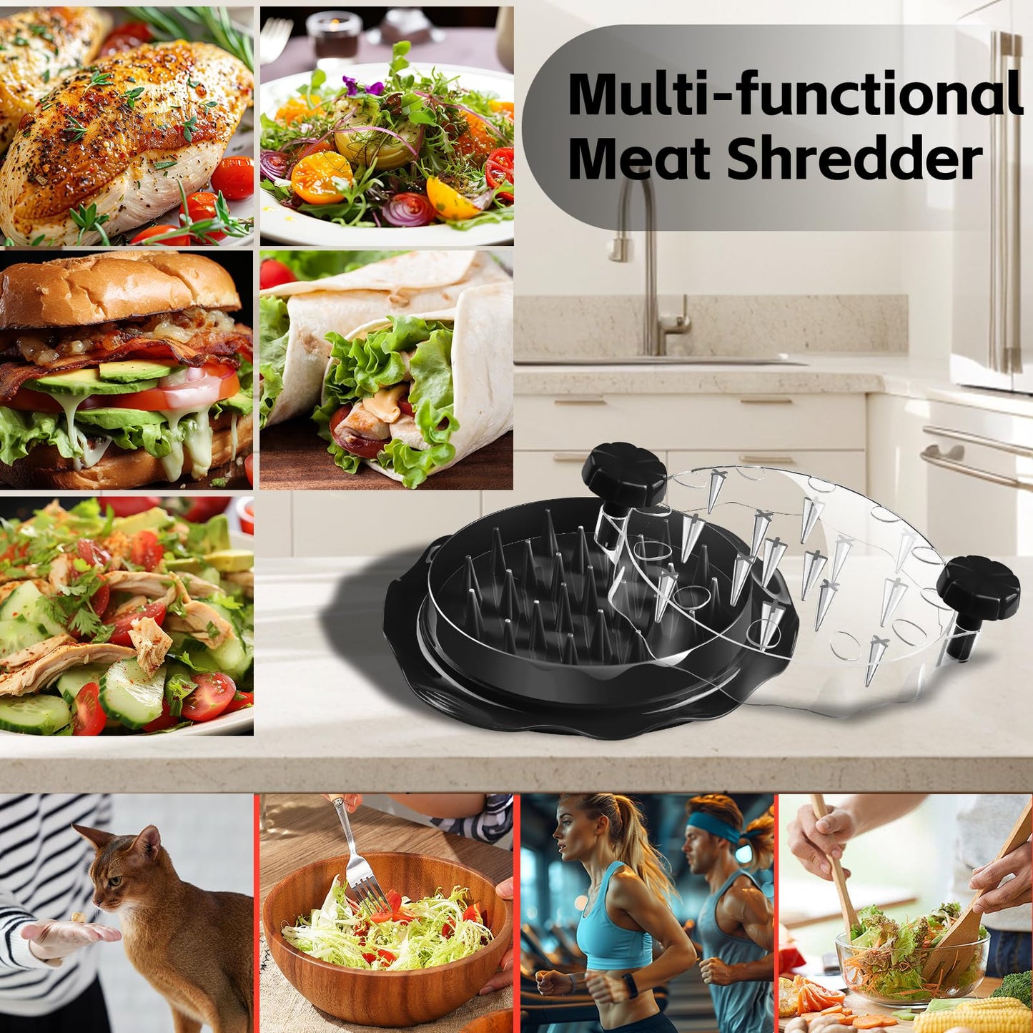 Chicken Shredder Tool Twist Large with Brush,Visible Kitchen Meat Shredder Grinder Machine,Strong Anti-Slip Base,Ergonomic Handle,BPA Free,Suitable for Pork Beef Chicken