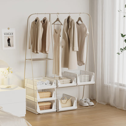 Proarea 4 Pack Stackable Plastic Storage Basket Closet Organizer Bin Foldable Clothes Organizer Storage Drawer Shelf Container for Living Room Bathroom Kitchen Office (2L+2S)