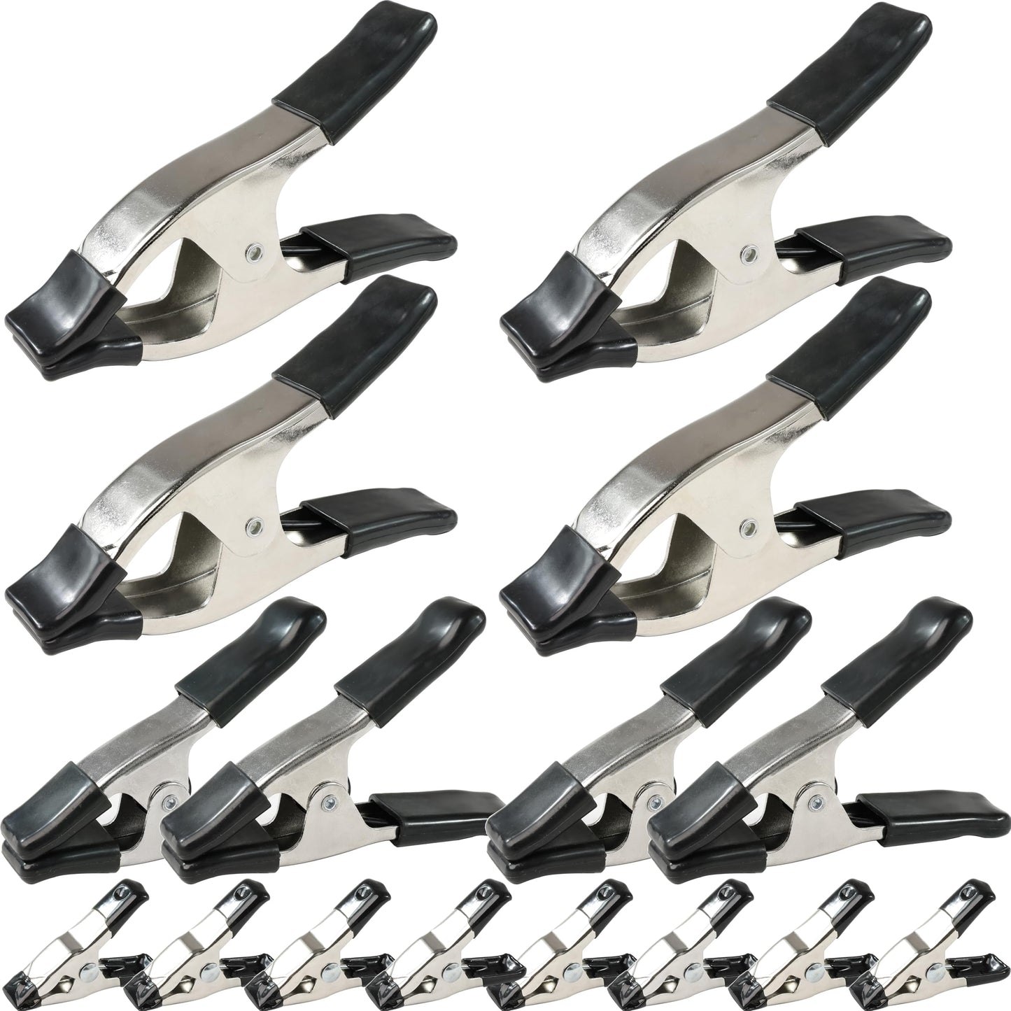 Wellmax 16PC Nickel-Plated Metal Spring Clamps Set - Heavy Duty Clips for Woodworking, Photography Backdrops, and More - Includes 8pc 2 Inch, 4pc 4 Inch, and 4pc 6 Inch Clamps