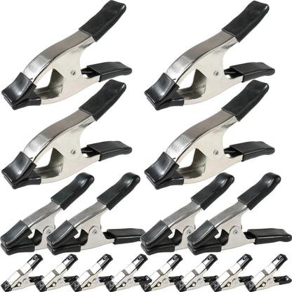 Wellmax 16PC Nickel-Plated Metal Spring Clamps Set - Heavy Duty Clips for Woodworking, Photography Backdrops, and More - Includes 8pc 2 Inch, 4pc 4 Inch, and 4pc 6 Inch Clamps