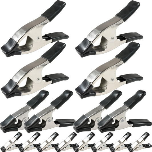 Wellmax 16PC Nickel-Plated Metal Spring Clamps Set - Heavy Duty Clips for Woodworking, Photography Backdrops, and More - Includes 8pc 2 Inch, 4pc 4 Inch, and 4pc 6 Inch Clamps