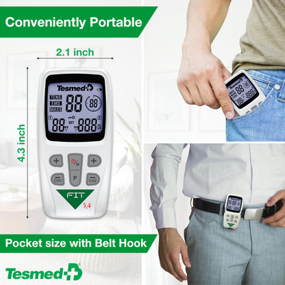 TESMED Fit 5.4: TENS Unit, EMS Muscle Stimulator & Muscle Massager (3-in-1), 22 Programs, 6 Customizable, Ideal for Pain Relief and Muscle Stimulation, 4 Electrodes