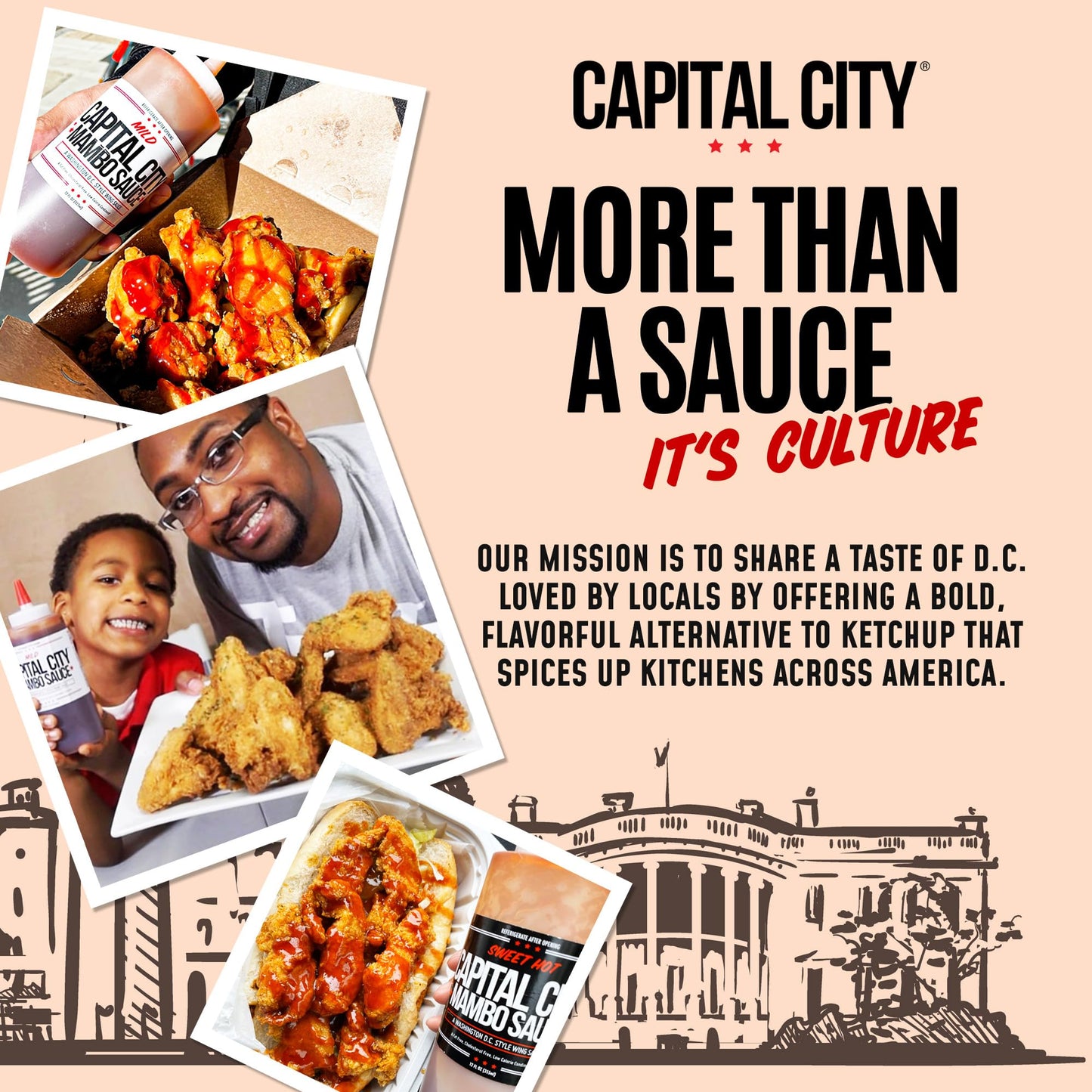 Capital City Mambo Sauce Sweet Hot & Mild Variety Pack, Washington DC Wing Sauces, Perfect Condiment for Wings Chicken Pork Beef Seafood Burgers Rice or Noodles, 12oz (2 Pack)