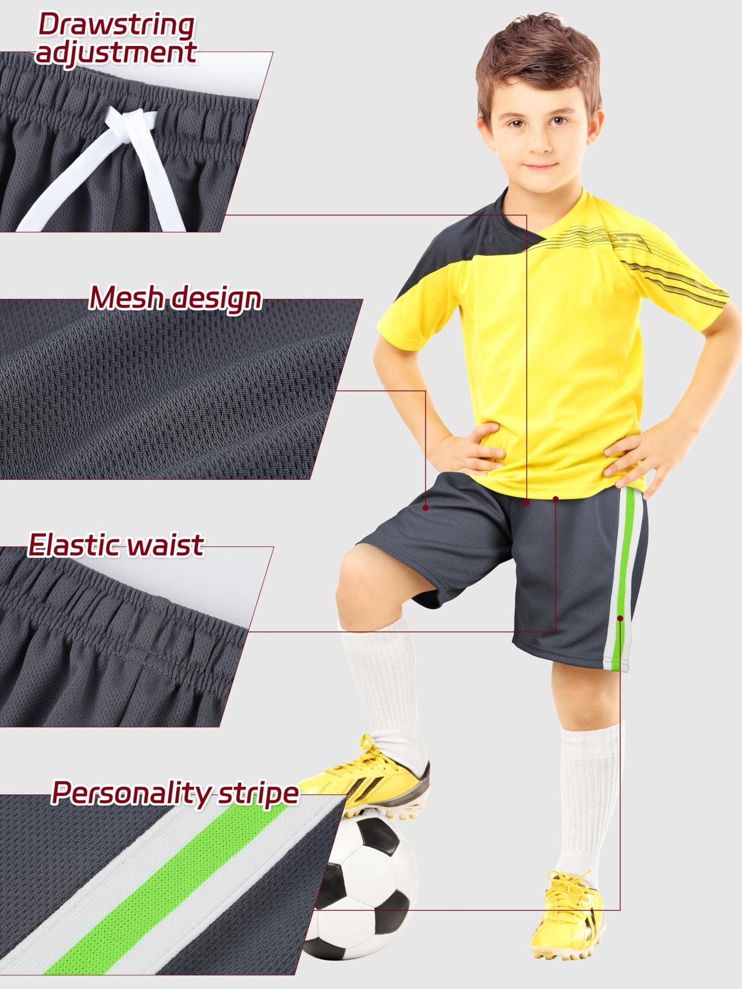 YERIOK 5 Pack Boys Shorts Boys Athletic Basketball Mesh Kids Soccer Gym Clothes Quick Dry Active Sports Shorts Black, Navy Blue, Mixed Color A 12-14Y