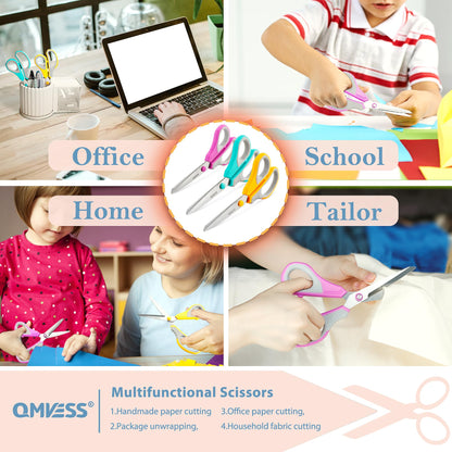 QMVESS 8.5" Scissors All Purpose 3 Pack, Ultra Sharp 2.5mm Thick Blade Scissors for Office, Professional Ergonomic Comfort Grip for Office School Home Fabric Sewing DIY Craft Cutting General Use