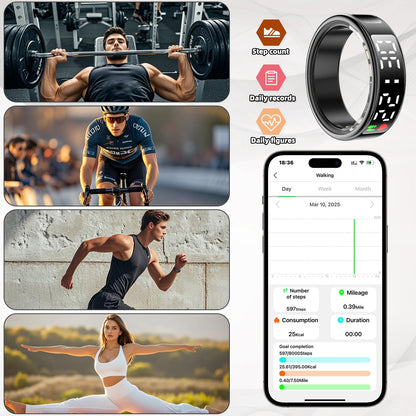 Smart Rings for Women Men,Fitness Tracker Ring,Smart Ring whth Display and Touch Button,IP68waterproof,Health Ring Tracks Heart Rate/Sleep/Steps/Blood Oxygen/Calorie/Distance,No Subscription(Black9)