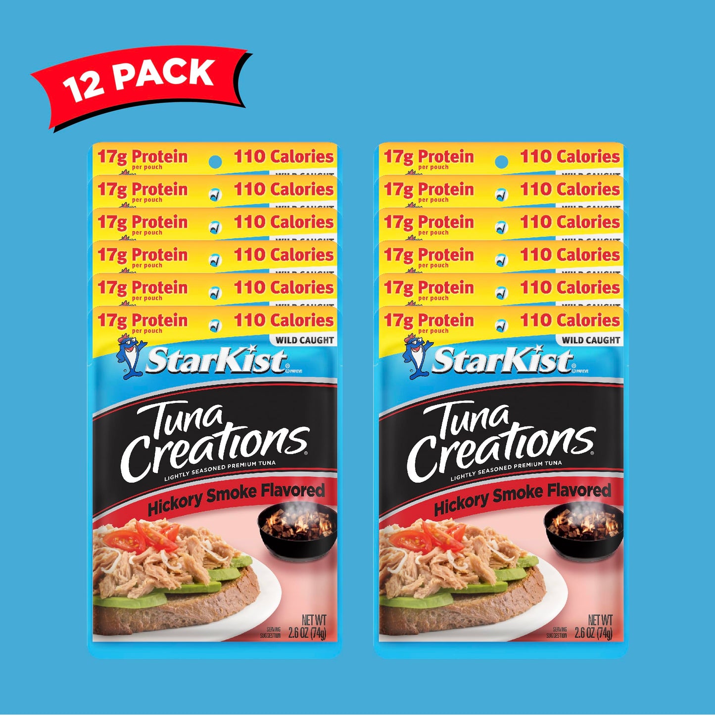 StarKist Tuna Creations Hickory Smoked, 2.6 oz Pouch (12 Pack) Ready to Eat Wild Caught Tuna, g Protein, Calories Per Serving, Gluten Free, Soy Free, Kosher, Perfect for Salads, Keto Meals and Snacks