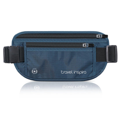 travel inspira Travel Money Belt with Slim Anti-Theft RFID Blocking Passport Holder for Travel Concealed under Clothes for Ultimate Protection of Credit Cards, Cash, Passport & Documents, Navy Blue