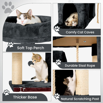 TSCOMON 58.5inch Large Cat Tree Tower Condo for Indoor Cats, Soft Plush Multi-Level Climbing Tree Cat House with 1 360° Rotating Cat Cave, Scratching Post, More Entrance/Exit, Sisal Rope, Grey Black