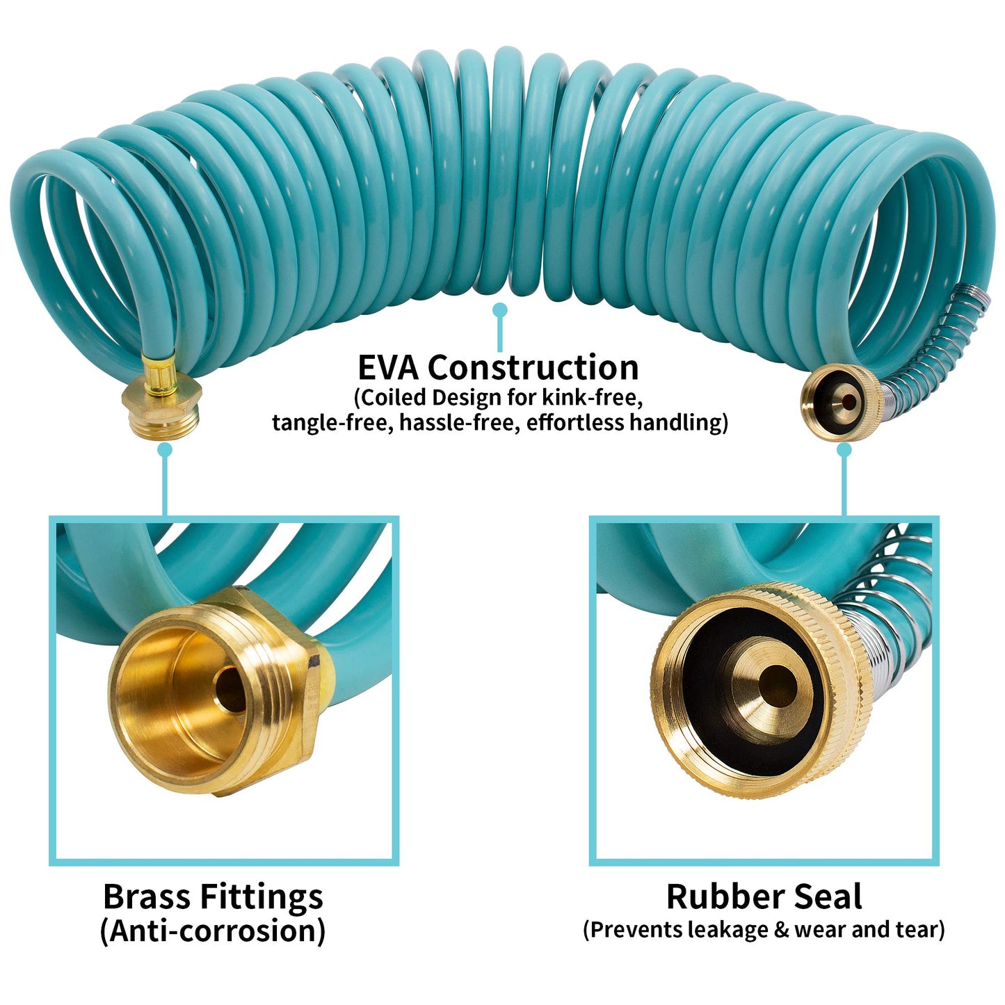 AUTOMAN EVA Recoil Garden Hose 25ft - Includes 7 Pattern Spray Nozzle,Curly Water Hose 25 Foot,Watering Coil,Retractable,Corrosion Resistant Garden Coil Hose.