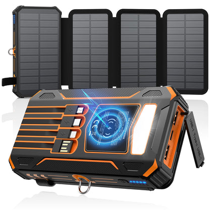 SOARAISE-Solar-Charger-Power-Bank - 48000mAh Wireless Portable Charger Built-in 4 Cables and 4 Solar Panels, PD QC 3.0 Fast Charging USB C Battery Pack with Flashlight for Camping Travel