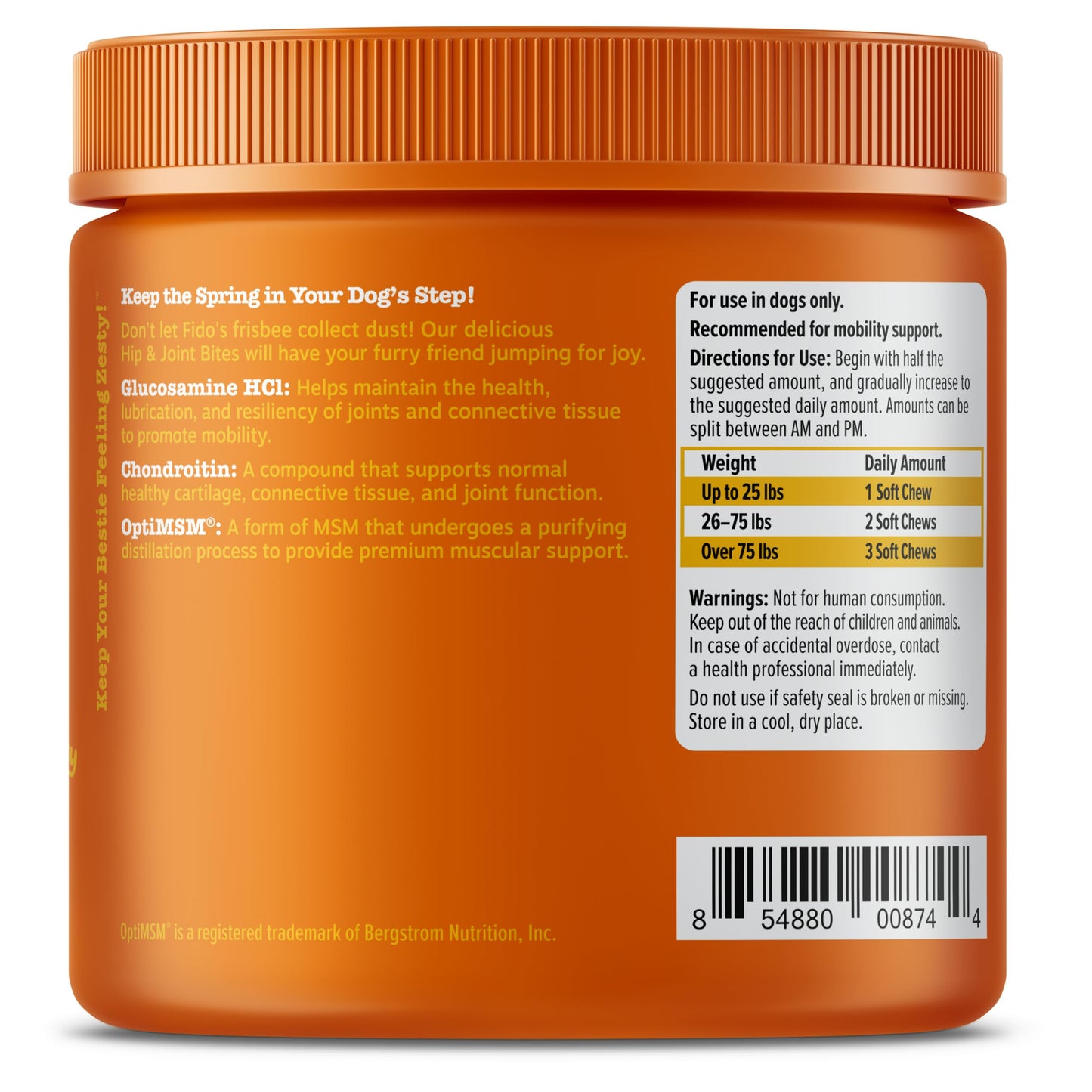 Zesty Paws Hip and Joint for Dogs, Glucosamine for Dogs Hip and Joint Supplement with Chondroitin, MSM, Vitamins C & E - Bacon, 90 Count