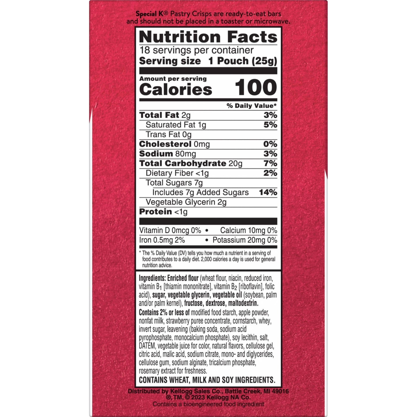 Special K Bar Pastry Crisps, 100 Calories, Breakfast Bars, Value Size, Strawberry, 15.84oz Box (36 Crisps)