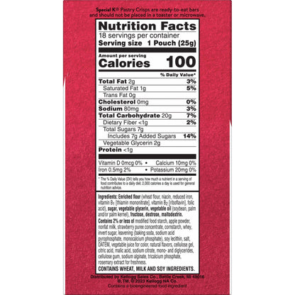 Special K Bar Pastry Crisps, 100 Calories, Breakfast Bars, Value Size, Strawberry, 15.84oz Box (36 Crisps)