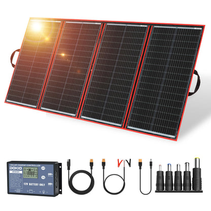 DOKIO 300W Portable Foldable Solar Panel Kit (21x40in, 17lb), with Separate Controller and Dual USB, Monocrystalline Charger for 12V Batteries & Power Stations, RV Camping Trailer Emergency Backup