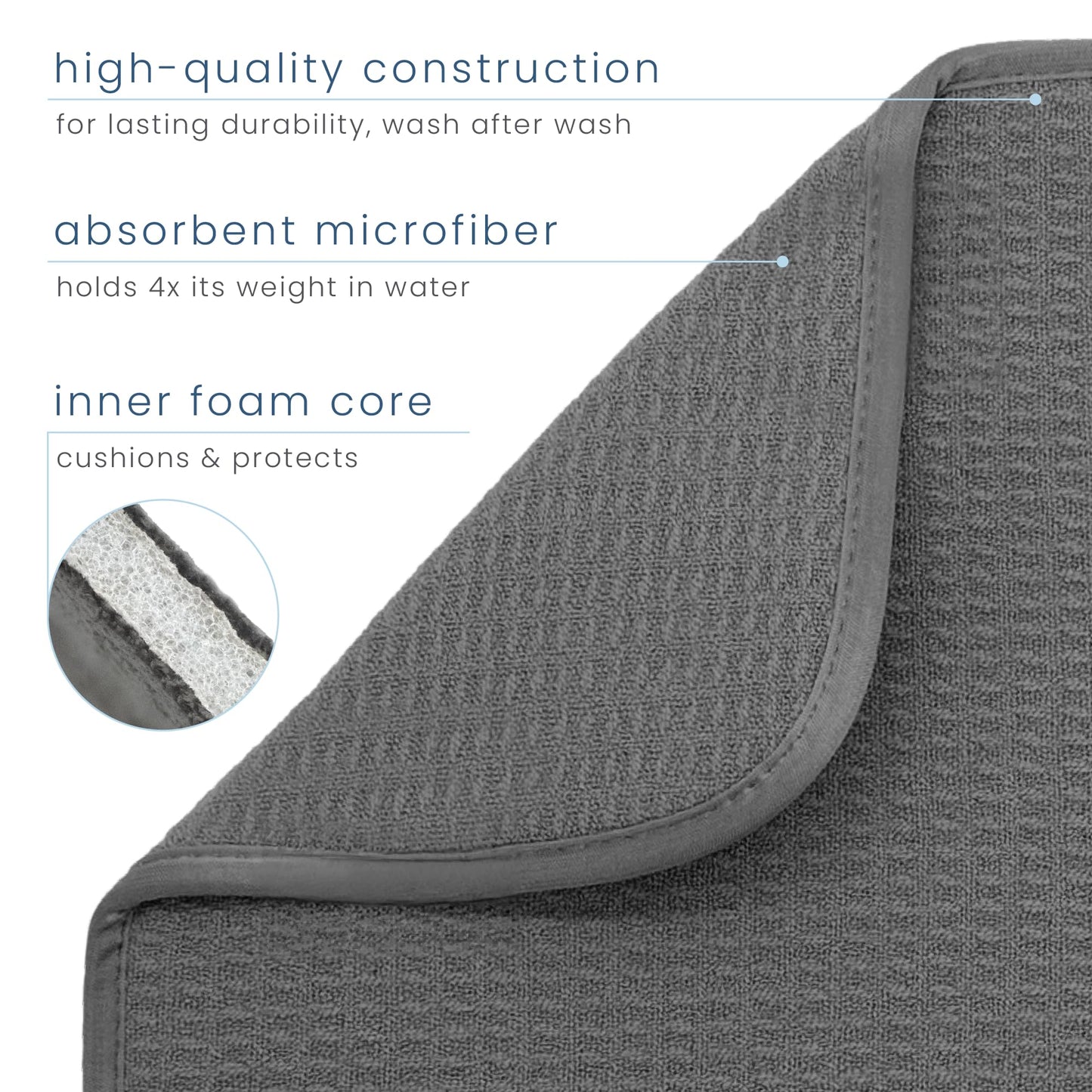 S&T INC. Dish Drying Mat XL, 18” x 24”, Absorbent Microfiber Kitchen Counter Mat, Dish Drying Pad for Dishes, Utensils, Pots and Pans, Extra Large, Charcoal