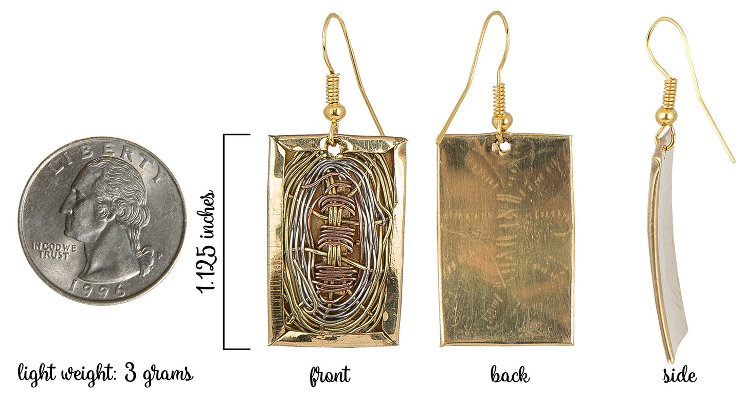 SPUNKYsoul Handmade 3 Toned Basket Weave Earrings | SPUNKYsoul Collection (Rectangle)