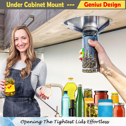 Upgraded Stainless Steel Jar Opener for Seniors, Under Cabinet Jar Openers for Weak Hands, Jar Lid & Bottle Cap Opener Tool, Under Counter Can Opener, One Handed Jar opener