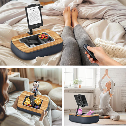 ERGONOV Lap Beanbag Tablet Pillow Stand,Adjustable iPad Holder with Snack Bowl,360° Rotating Clip for 4.7-13" Kindle,Phone,Tablet.Ideal for Hands-Free Reading and Relaxation on Bed,Couch,Recliner,Gray