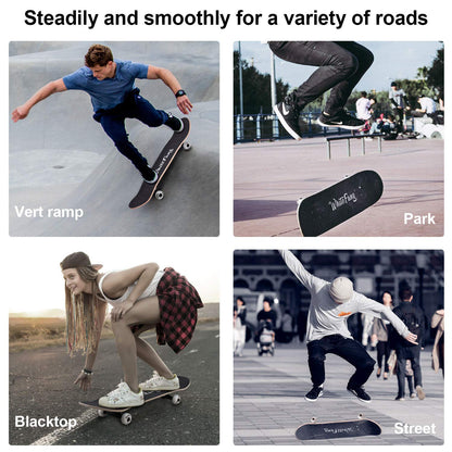 WhiteFang Skateboards for Beginners, Complete Skateboard 31 x 7.88, 7 Layer Canadian Maple Double Kick Concave Standard and Tricks Skateboards for Kids and Beginners (Check)