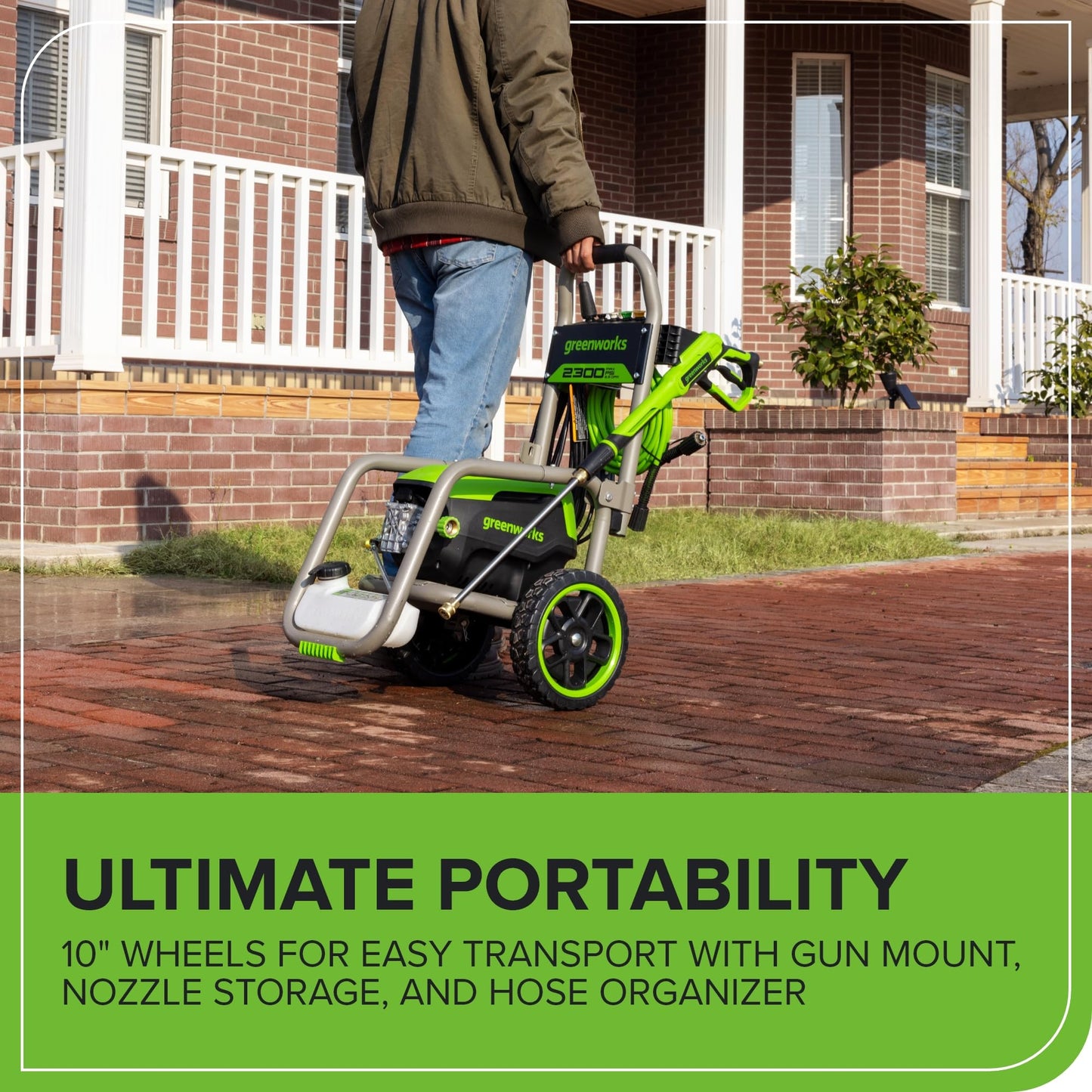 Greenworks Pro Brushless 2300 PSI (SGS Certified) 2.3 GPM Max / 1.2 GPM Electric Pressure Washer (Foldable Handles, Rugged Steel Frame, 25 FT Hose, 35 FT GFCI Power Cord)