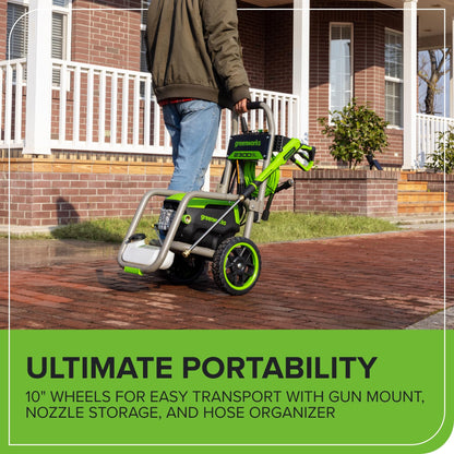 Greenworks Pro Brushless 2300 PSI (SGS Certified) 2.3 GPM Max / 1.2 GPM Electric Pressure Washer (Foldable Handles, Rugged Steel Frame, 25 FT Hose, 35 FT GFCI Power Cord)
