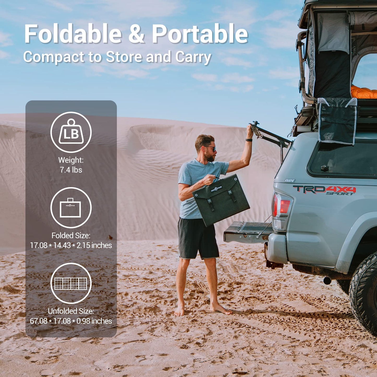 ROCKPALS SP003 100W Portable Solar Panel for Solar Generator and USB Devices, Compatible with Jackery/EF/Bluetti/Anker/Goal Zero Power Station, Foldable Solar Panel Charger for Outdoor Camping Travel