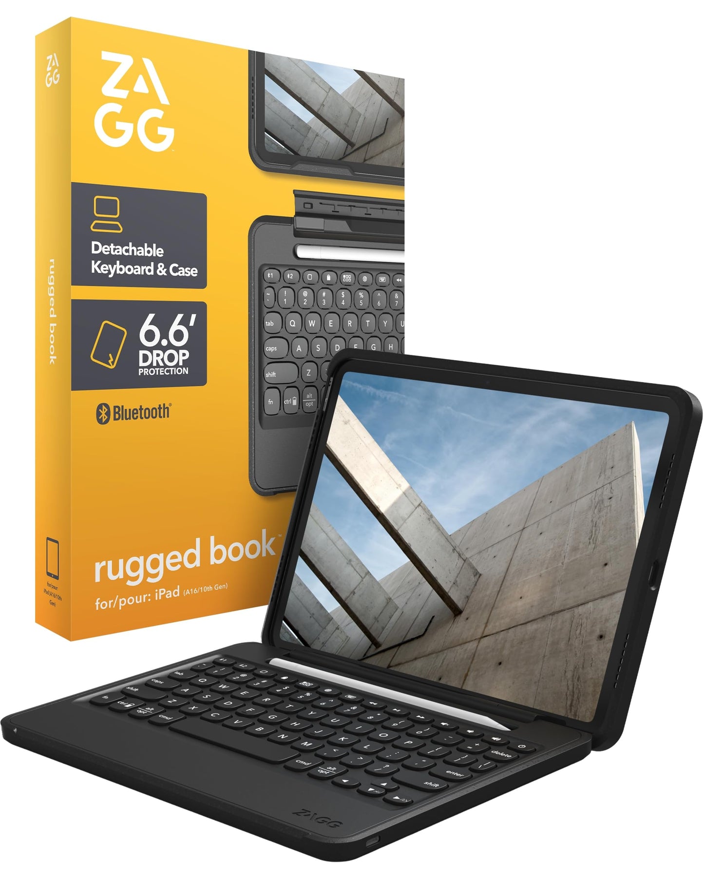 ZAGG Rugged Book iPad 11" (A16)/ 10.9" (Gen 10) Case - Durable Wireless Keyboard Case, Military-Grade Drop Protection, Multi-Device Pairing, Detachable Backlit Keyboard, Black