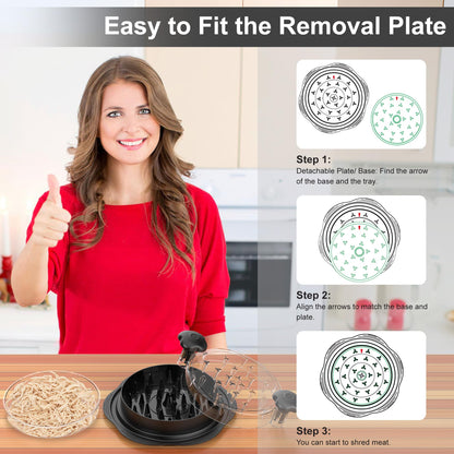 Chicken Shredder with Removable Plate - Manual Meat Shredder Tool with Transparent Lid & Cleaning Brush, Dishwasher Safe Kitchen Gadget for Shredding Chicken, Pork, Beef, Pulled Pork(Black)