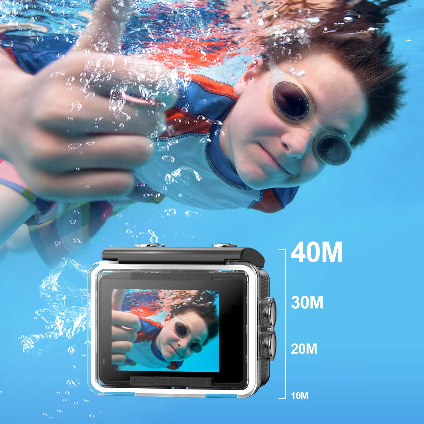 Waterproof Action Camera 4K-Ultra HD 60FPS 24MP 40M Underwater Helmet Vlog WiFi Camera，8X Zoom Touch Dual Screen EIS Stabilization Cam/Wireless Mic/Remote Control/Battery*2/Charger/Accessories Kit