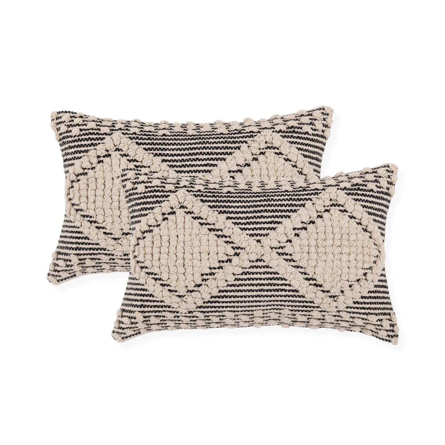 REDEARTH · Boho Textured Throw Pillow Cushion Covers- Lumbar Woven Tufted Decorative Farmhouse Cases Set for Couch, Sofa, Bed, Chair, Dining, Patio, Outdoor; 100% Cotton (12"x20", Gray) Pack of 2