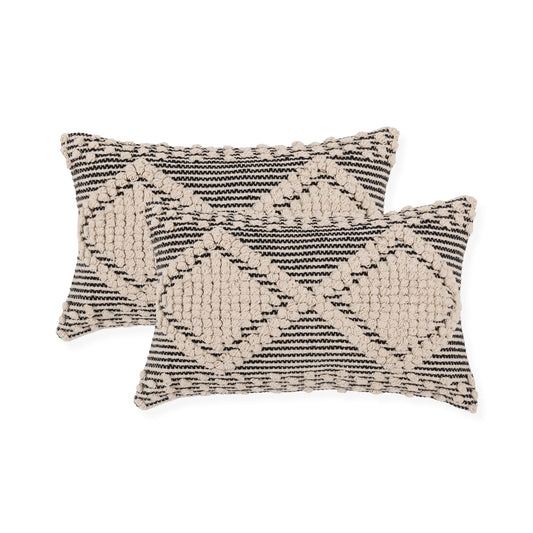REDEARTH · Boho Textured Throw Pillow Cushion Covers- Lumbar Woven Tufted Decorative Farmhouse Cases Set for Couch, Sofa, Bed, Chair, Dining, Patio, Outdoor; 100% Cotton (12"x20", Gray) Pack of 2