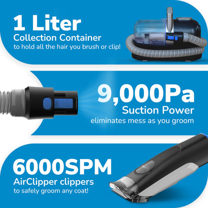 FurMe Original Pet Grooming Vacuum Kit - Cat & Dog Grooming Kit for Easy Pet Care at Home, Quiet & Safe Dog Hair Remover Machine with Brush, Clipper, Shedding & Cleaner Tools & 1L Canister