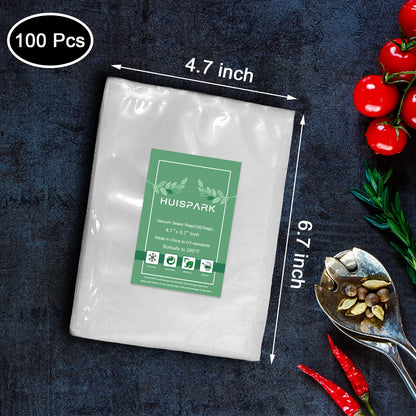 Vacuum Sealer Bags, Food Vacuum Sealer Bag, 100Pcs 4.7" x 6.7" Smell Proof Bags, Heavy Duty, Puncture Prevention, Boilsafe, Freezable, BPA Free, Commercial Grade, Fit Airtight Food Storage Sous Vide