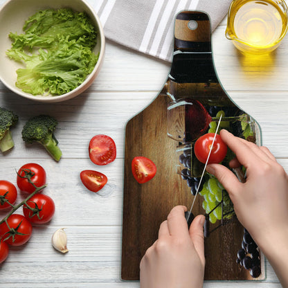 Ambesonne Wine Cutting Board, Glasses of Red and White Wine Served with Grapes French Gourmet Tasting, Decorative Tempered Glass Cutting and Serving Board, Wine Bottle Shape, Brown Ruby