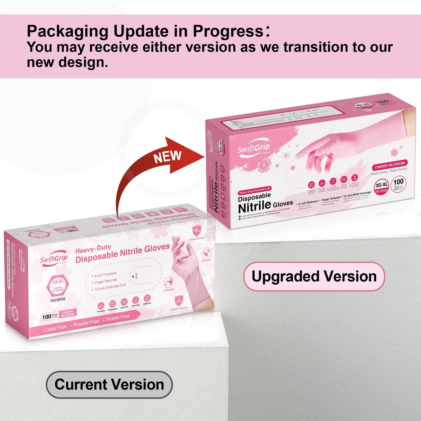 SwiftGrip Disposable Nitrile Dishwashing Gloves, Extended 12 Inches Cuff, 6-mil, Small, Cherry Blossom Cleaning Gloves for Latex-Free, Ideal for Cooking, Hair Dye, Spa (Box of 100)