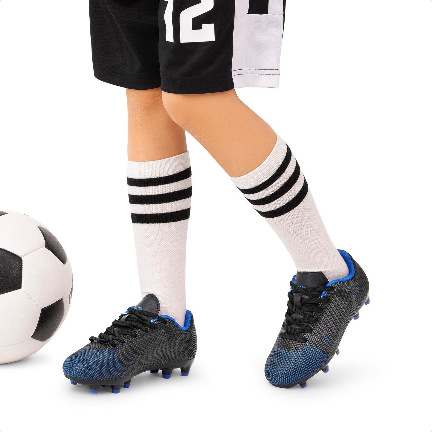 DREAM PAIRS Boys Girls Soccer Cleats Youth Firm Groud Athletic Outdoor Trainning Football Shoes for Little/Big Kid,Size 6 Big Kid,Black/Blue,SDSO224K