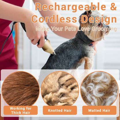 Sminiker Professional Rechargeable Cordless Dogs Cats Horse Grooming Clippers - Professional Pet Hair Clippers with Comb Guides for Dogs Cats Horses and Other House Animals Pet Grooming Kit