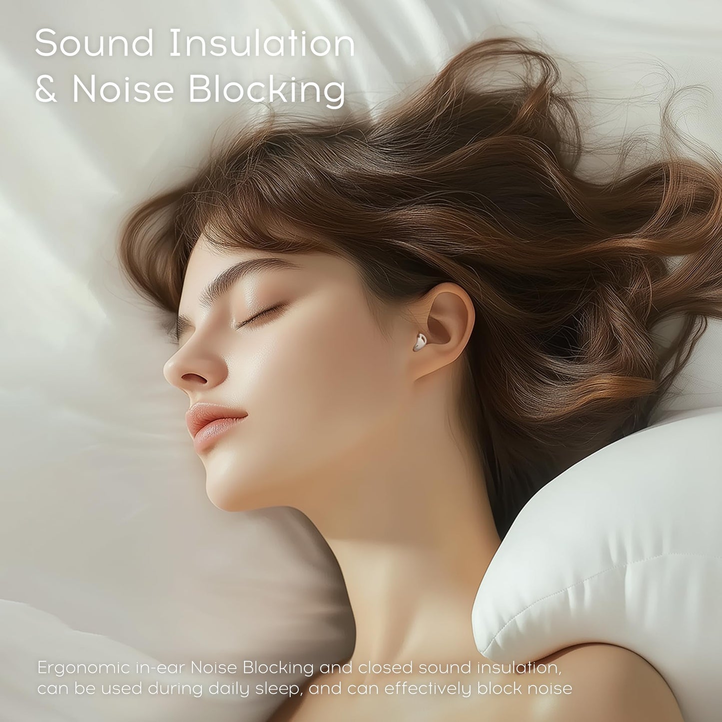 sunvito Sleep Earbuds for Side Sleepers, Mini Invisible Wireless Bluetooth 5.4 Micro Sleep Headphones, Hidden Earbuds with LED Screen for Small Ears Sleeping, Exercise, Working, Hiking (Beige)