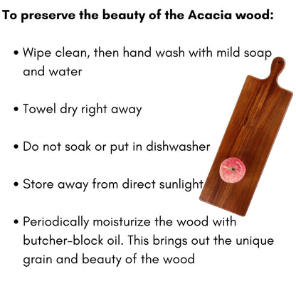 BIRDROCK HOME Acacia Wooden Serving Board with Handle - Long Charcuterie Tray for Party Cheese, Meat, Fruit & Bread Display - Decorative Food Platter for Kitchen - Natural Wood - Espresso, 23”