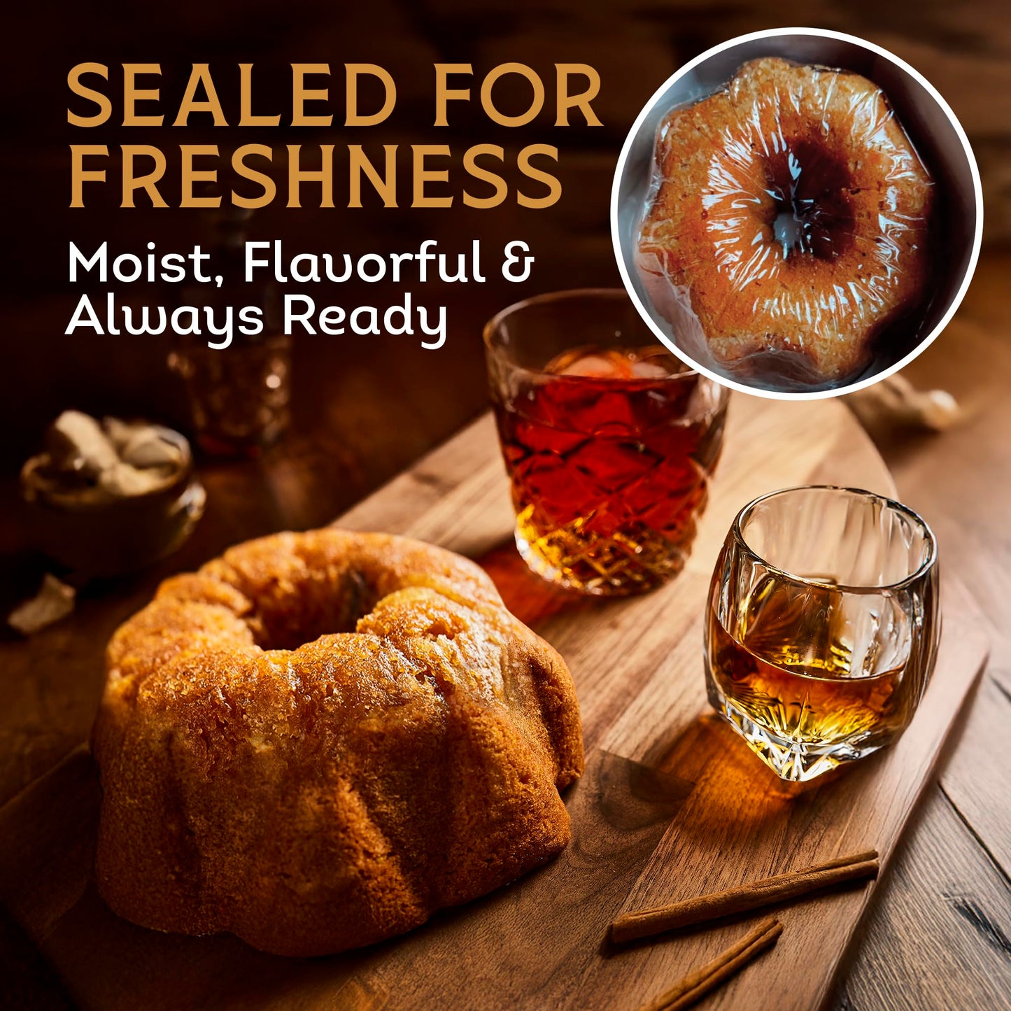 TORTUGA Southern Trio Gift Pack - Tennessee Whiskey, Kentucky Bourbon, & Moonshine Apple Pie - 3-4 oz Mini Cakes - The Perfect Premium Gourmet Gift for Gift Baskets, and Birthday Cakes for Delivery