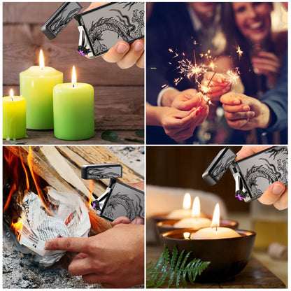 Electric Lighter, USB Rechargeable Plasma Arc Windproof Flameless Electronic Butane Free Mini Lighter for Candles, Fireworks, Outdoor Camping Activities (Black Dragon)