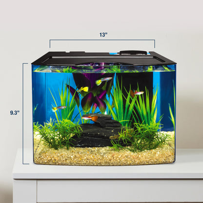 Tetra Crescent STEM Aquarium Kit 3 Gallons, Curved-Front Fish Tank with LEDs and STEM Activity Guide