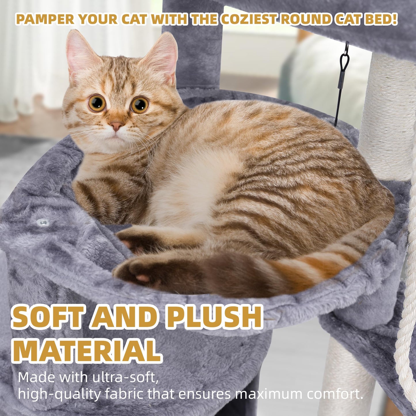 Xin Three Layer Cat Tree with Cat Condo and Two Hammocks,Grey