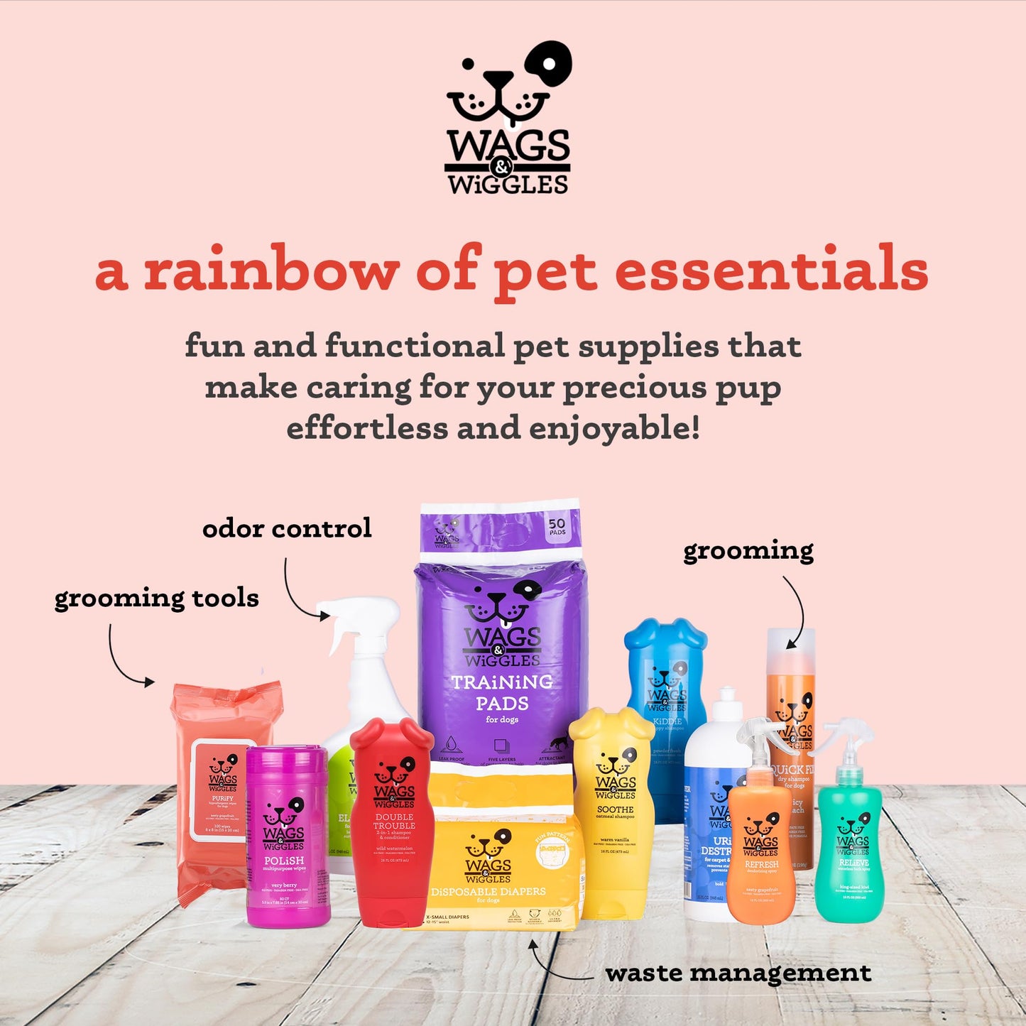 Wags & Wiggles Purify Hypoallergenic Wipes for Dogs, Zesty Grapefruit Scent - Scented Dog Wipes Gently Clean & Condition Your Dog's Coat Without A Bath, 100 Count