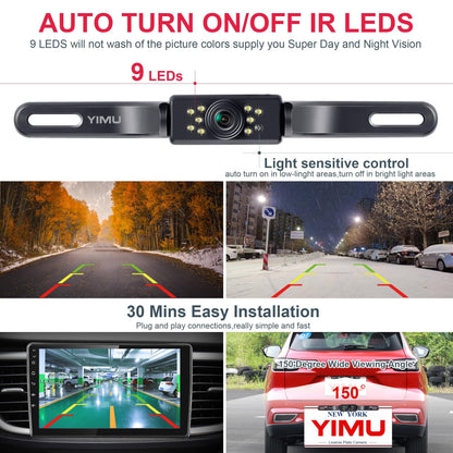 YIMU Car Backup Camera, License Plate Camera with 7 LED Lights Rear Camera, HD Night Vision Rear View Camera,Wide View Angle, IP69K Waterproof Reverse Vehicle Camera for Cars,SUV,Trucks,RV, Pickup
