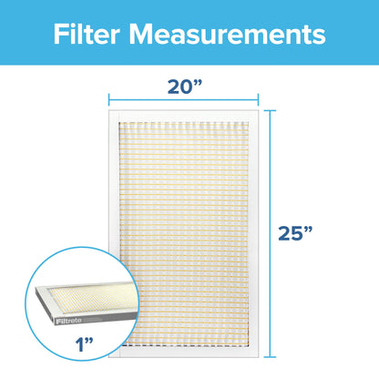 Filtrete 20x25x1 AC Furnace Air Filter, MERV 5, MPR 300, Capture Unwanted Particles, 3-Month Pleated 1-Inch Electrostatic Air Cleaning Filter, 6-Pack (Actual Size 19.69x24.69x0.81 in)