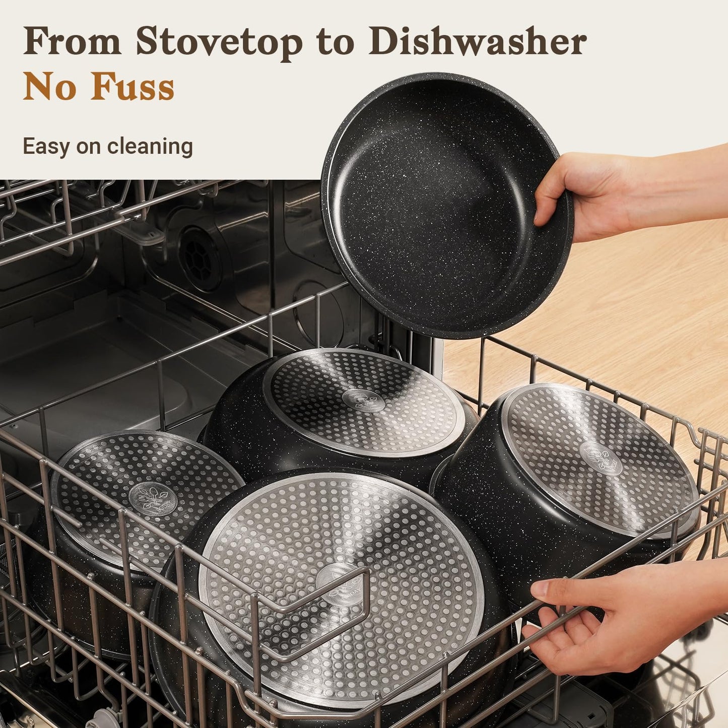 SODAY 15Pcs Pots and Pans Set Non Stick, Cookware Sets with Detachable Handle, Nonstick RV Kitchen Cooking Tools Removable Handles, Oven Safe, Induction Fast, Stackable Induction Cookware,Black