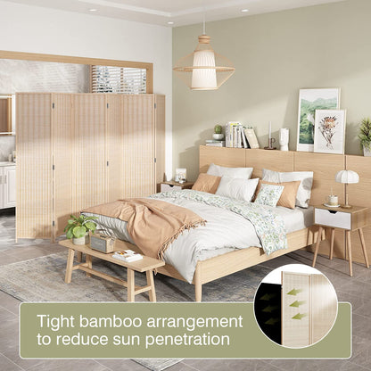 FDW Room Divider Bamboo Room Divider Wall Folding Privacy Wall Divider Wood Screen for Home Bedroom Living Room (6 Panel, Natural)